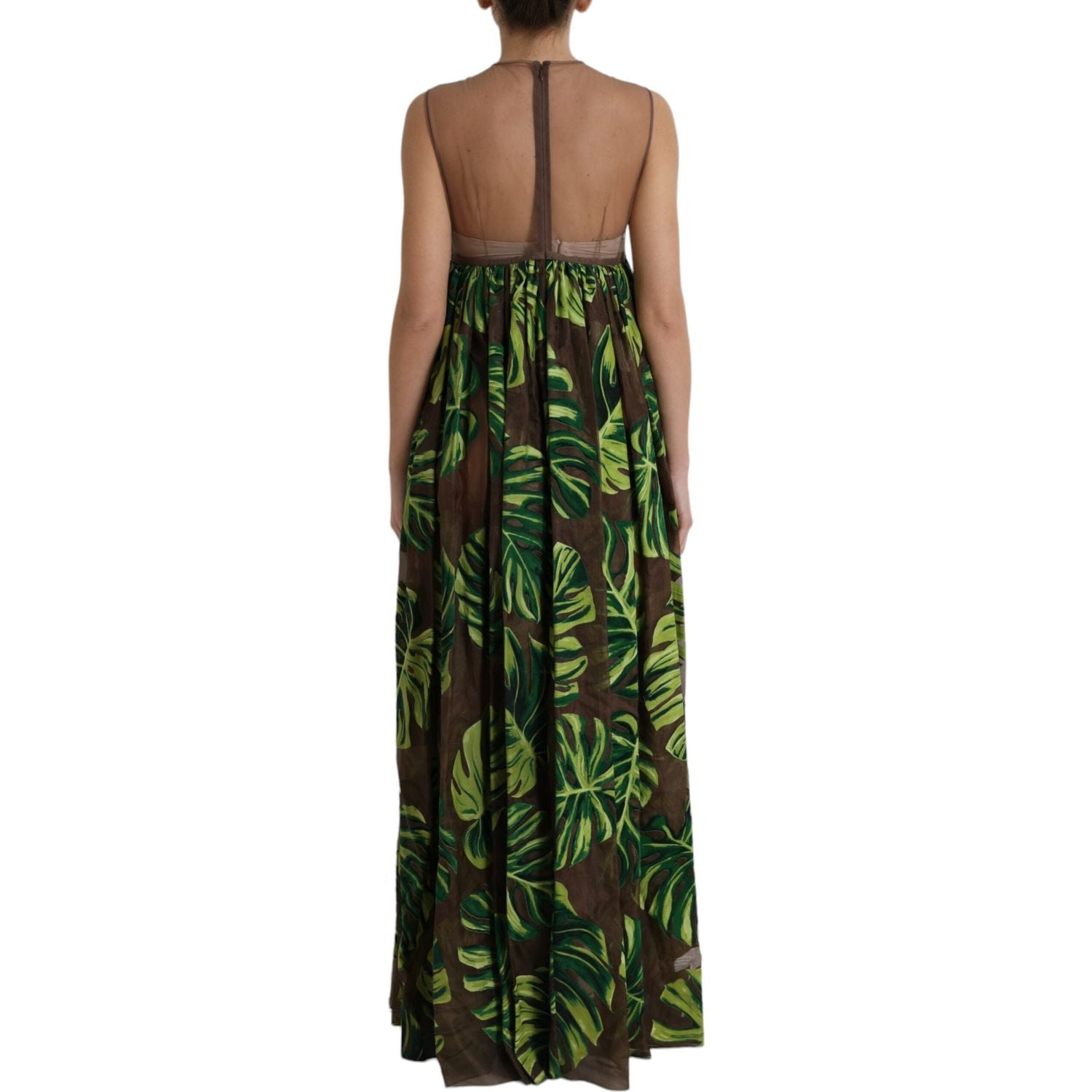 Dolce & Gabbana Green Banana Leaf Sleeveless Long Maxi Dress