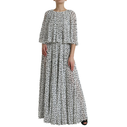 Dolce & Gabbana White Polka Dot A-line Pleated Maxi Dress