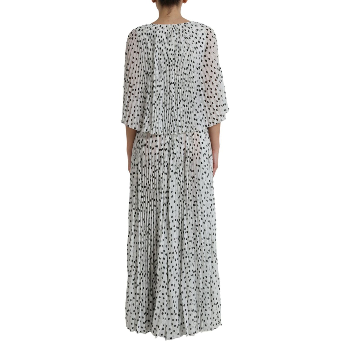 Dolce & Gabbana White Polka Dot A-line Pleated Maxi Dress
