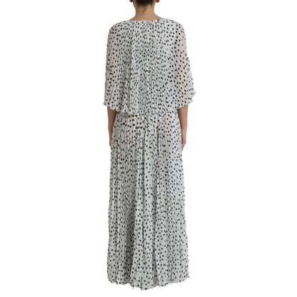 Dolce & Gabbana White Polka Dot A-line Pleated Maxi Dress