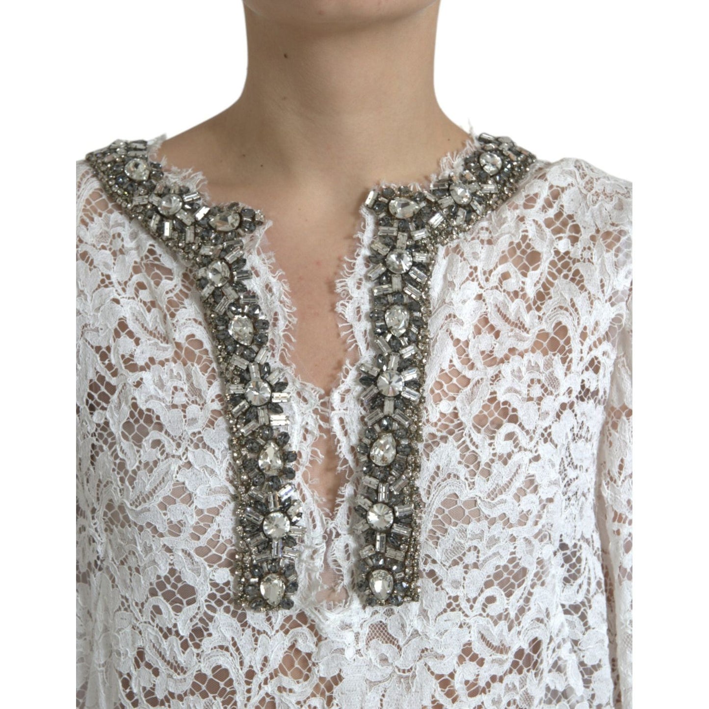 Dolce & Gabbana Elegant White Shift Dress with Crystal Embellishment Dolce & Gabbana