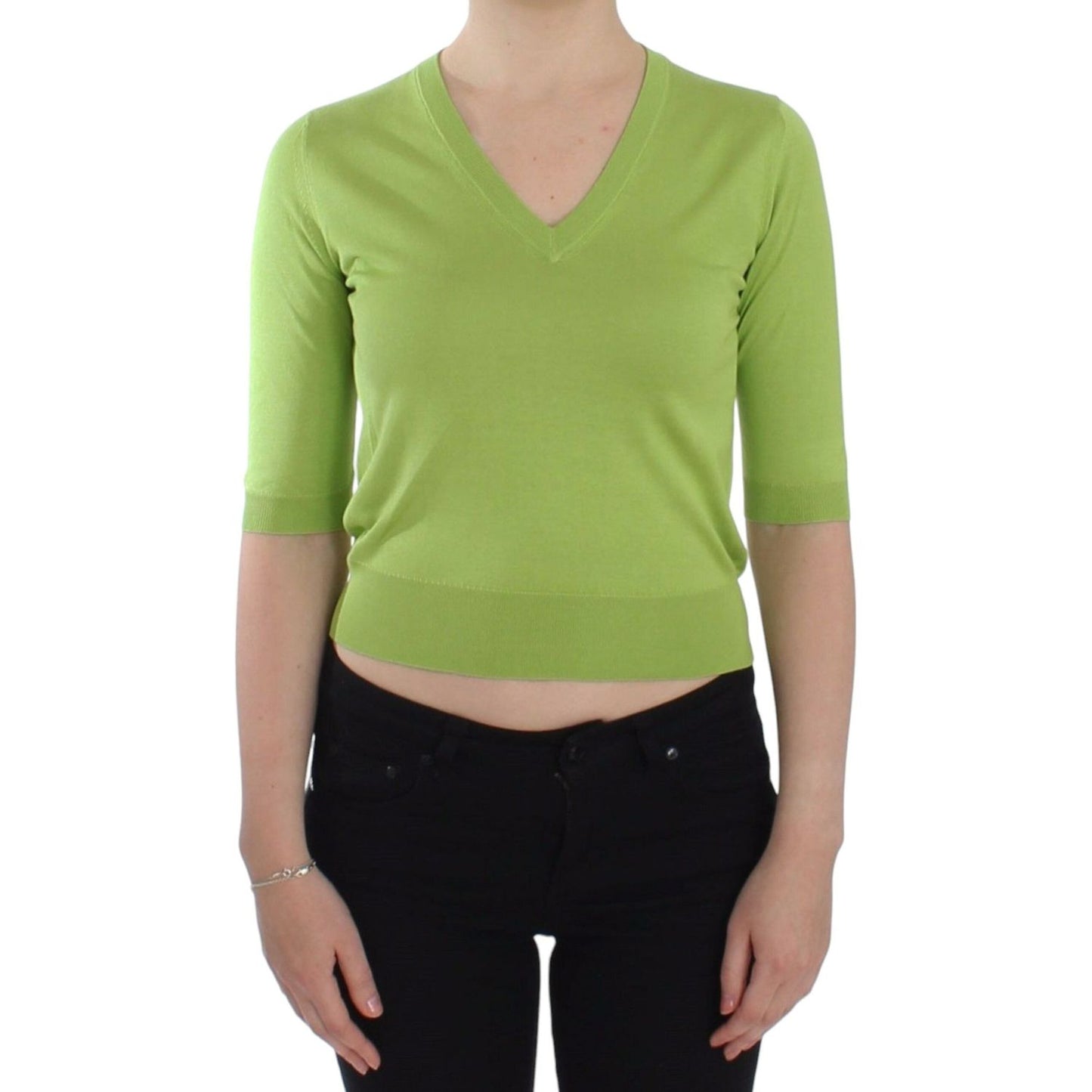 Dolce & Gabbana Emerald Green Wool V-Neck Pullover Dolce & Gabbana