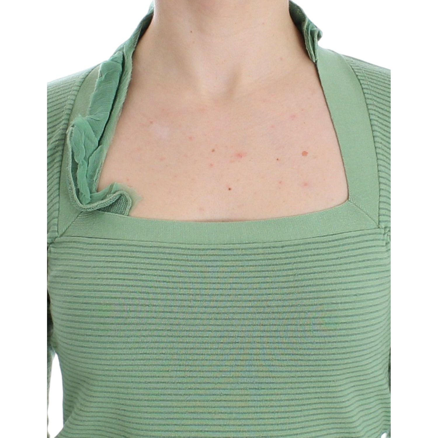 Ermanno Scervino Green Wool Blend Striped Long Sleeve Sweater