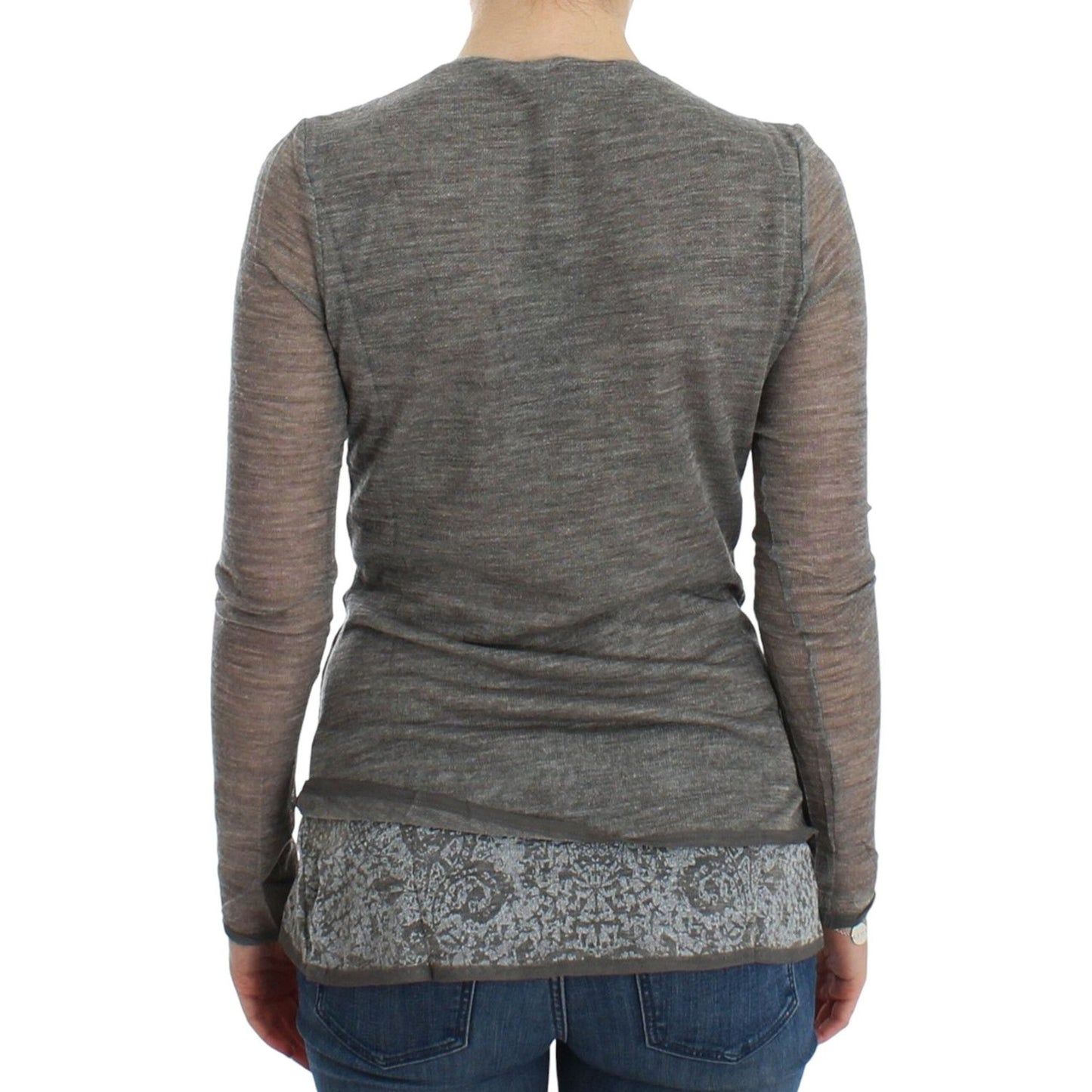 Ermanno Scervino Elegant Gray Wool Blend Deep V-neck Sweater Ermanno Scervino