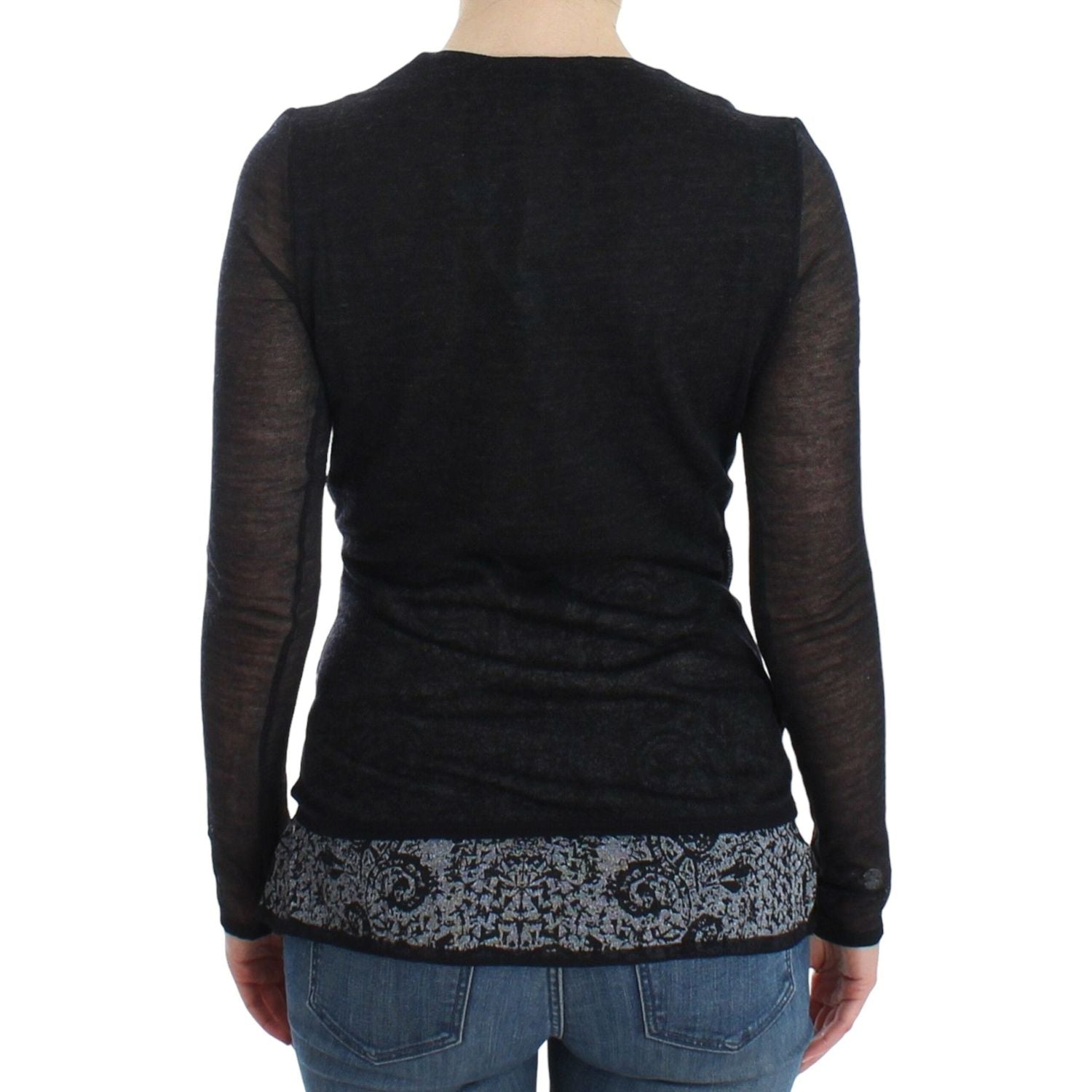 Ermanno Scervino Black Wool Blend Stretch Long Sleeve Sweater