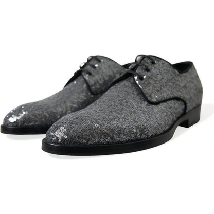 Dolce & Gabbana Silver Sequined Lace Up Men Derby Dress Shoes