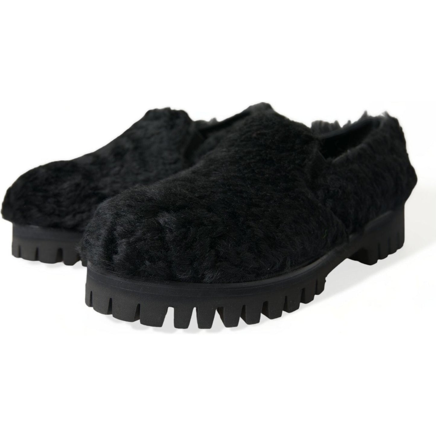 Dolce & Gabbana Elegant Black Fur Slip On Loafers for Men Dolce & Gabbana