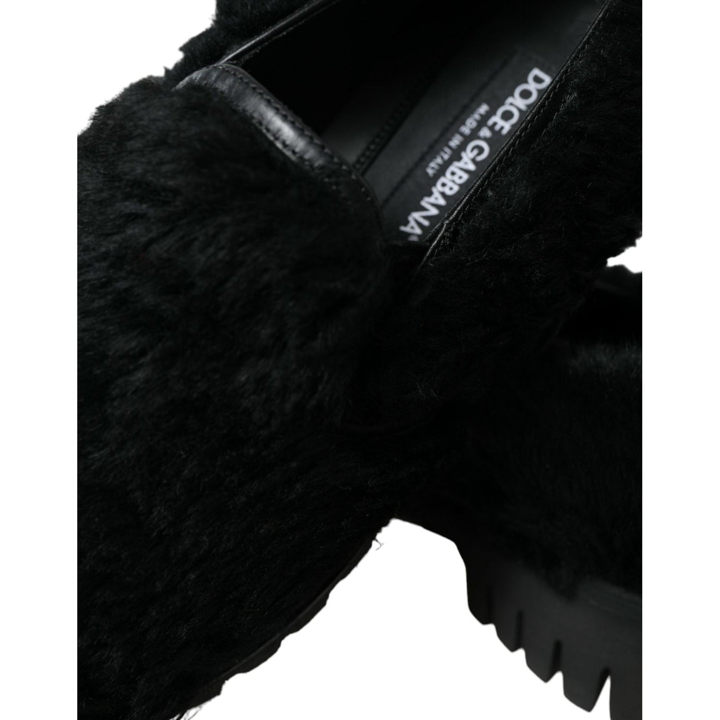 Dolce & Gabbana Elegant Black Fur Slip On Loafers for Men Dolce & Gabbana