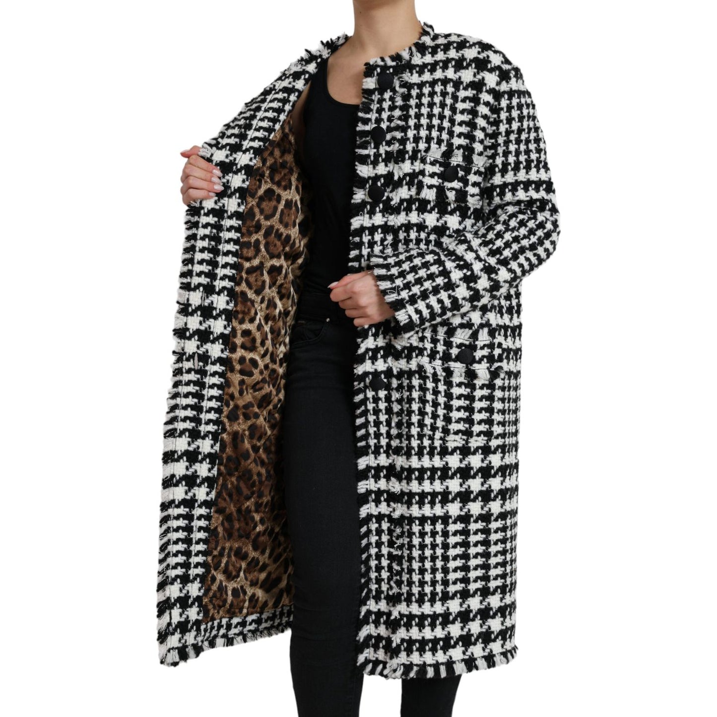 Dolce & Gabbana Elegant Houndstooth Long Trench Coat Dolce & Gabbana