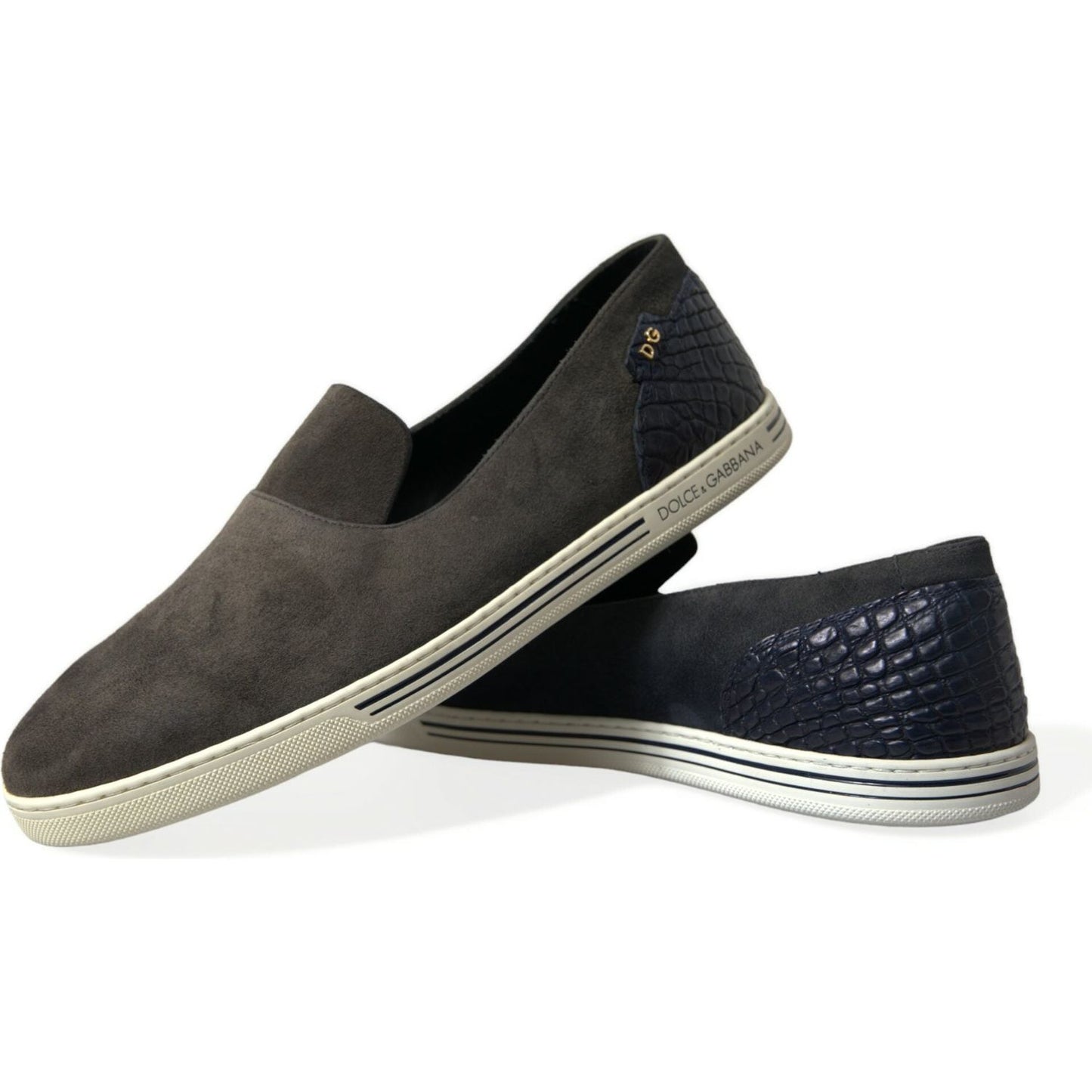 Dolce & Gabbana Blue Suede Caiman Men Loafers Slippers Shoes