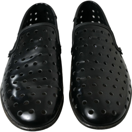 Dolce & Gabbana Elegant Black Leather Perforated Loafers Dolce & Gabbana