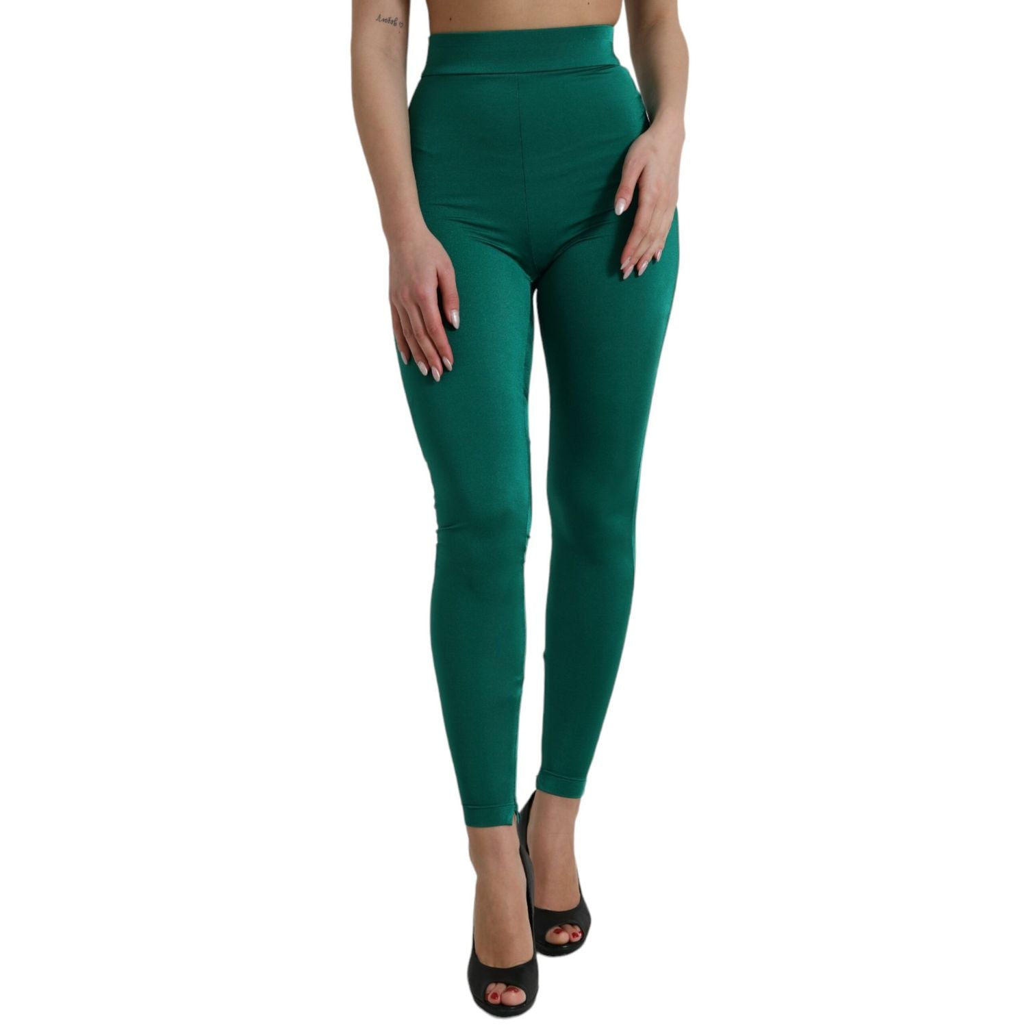 Dolce & Gabbana Green Nylon Stretch Slim Leggings Pants