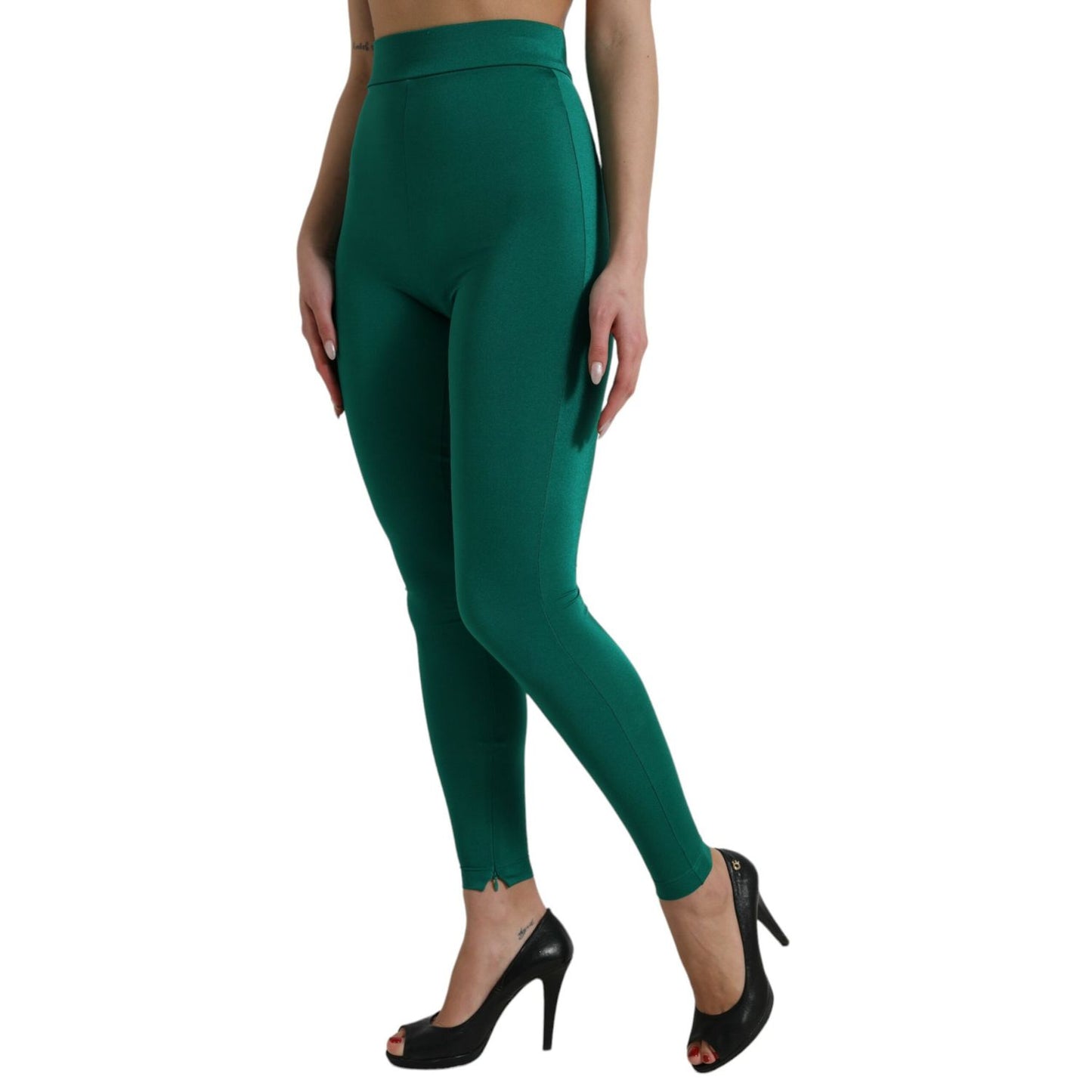 Dolce & Gabbana Green Nylon Stretch Slim Leggings Pants
