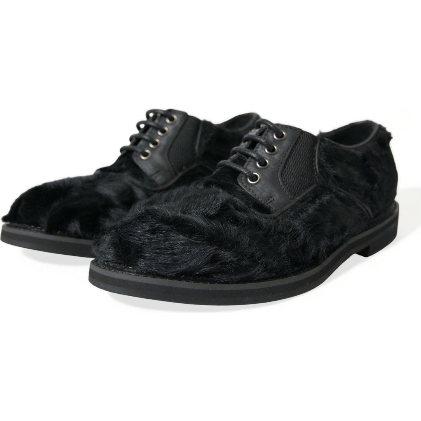 Dolce & Gabbana Elegant Black Fur Derby Dress Shoes for Men Dolce & Gabbana