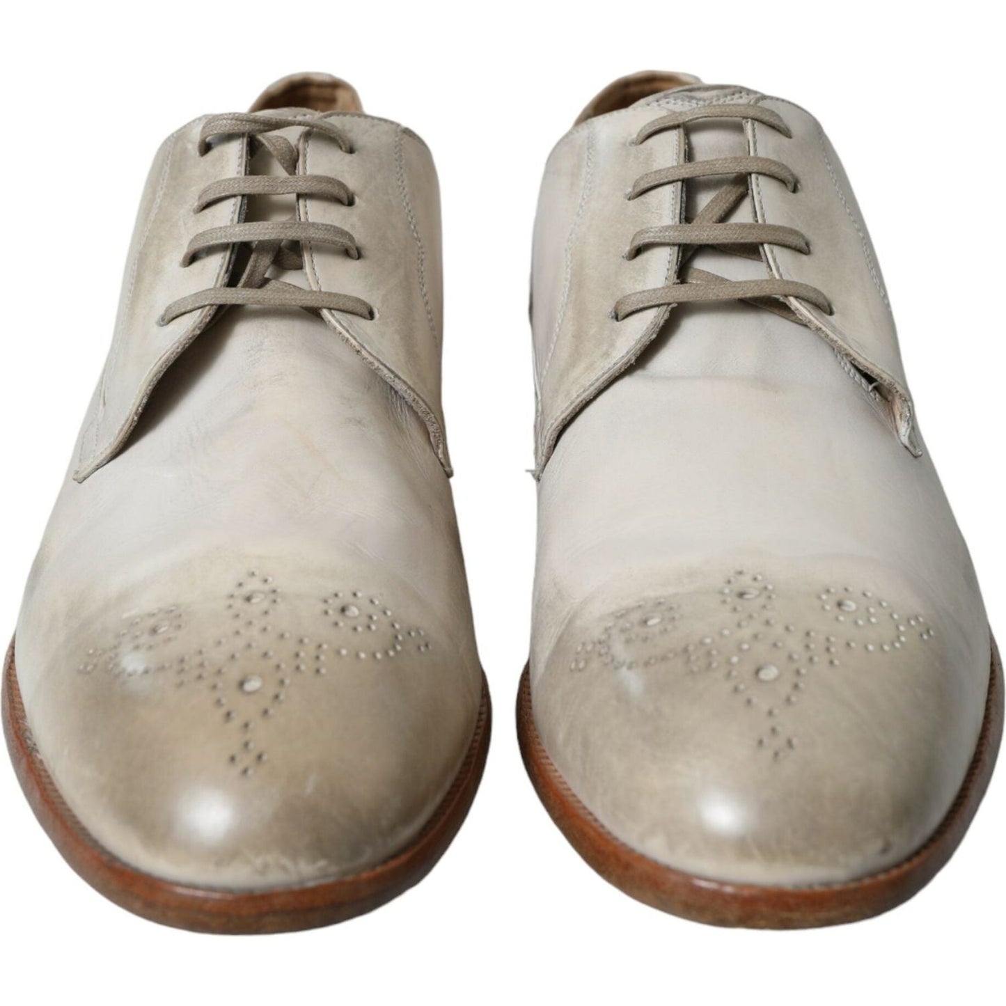 Dolce & Gabbana White Distressed Leather Derby Dress Shoes