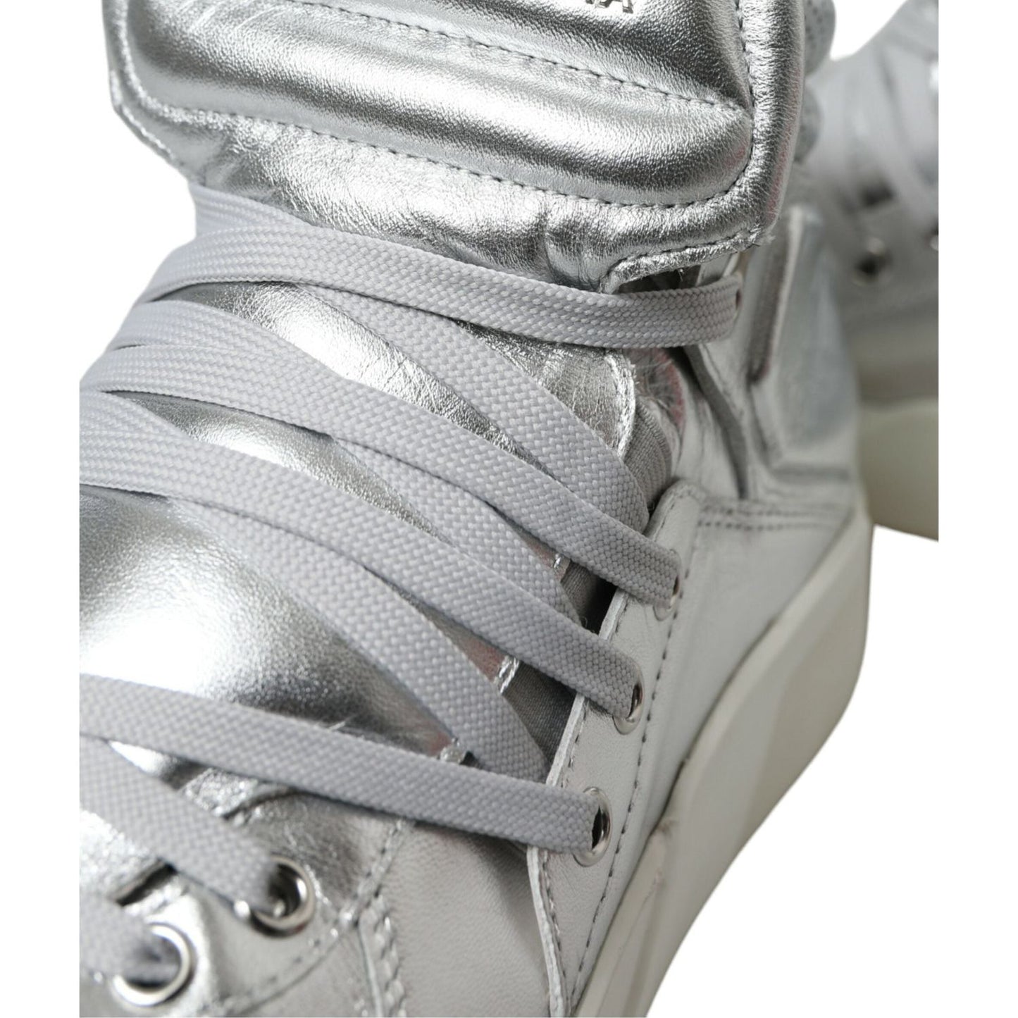 Dolce & Gabbana Silver Leather High-Top Sneakers Dolce & Gabbana