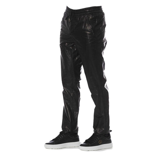 Trussardi Sleek Black Leather Trousers for Men Trussardi