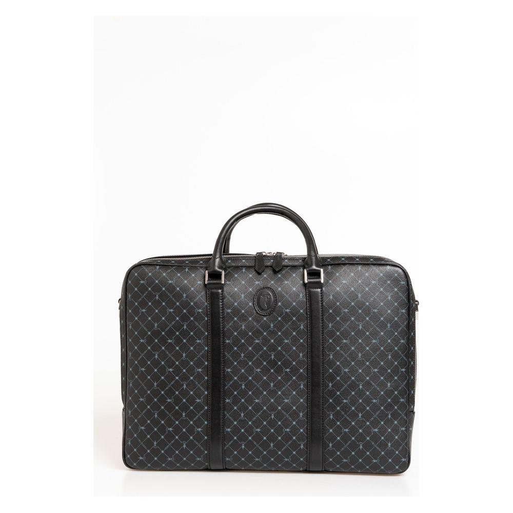 Trussardi Elegant Black Leather Briefcase with Shoulder Strap Trussardi