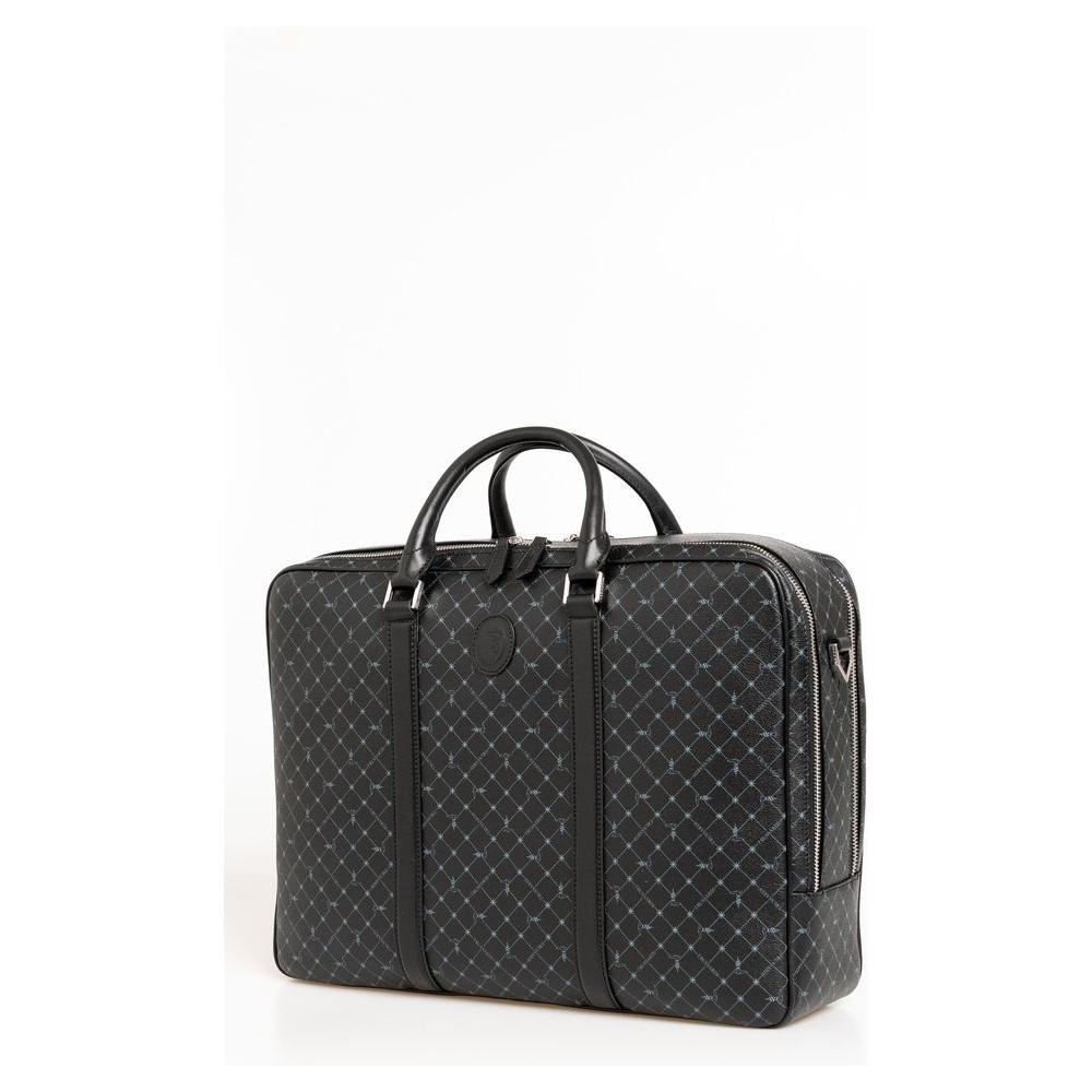 Trussardi Elegant Black Leather Briefcase with Shoulder Strap Trussardi