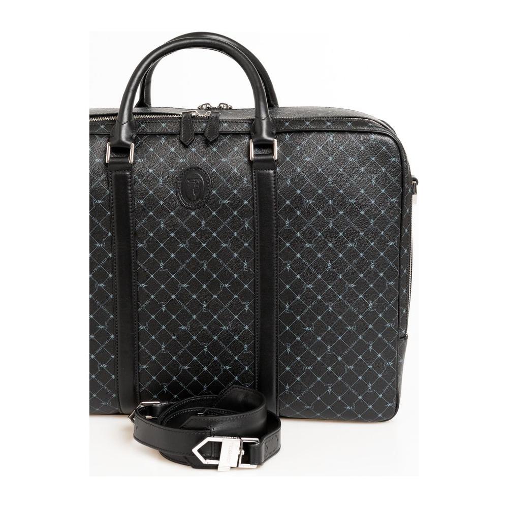 Trussardi Elegant Black Leather Briefcase with Shoulder Strap Trussardi