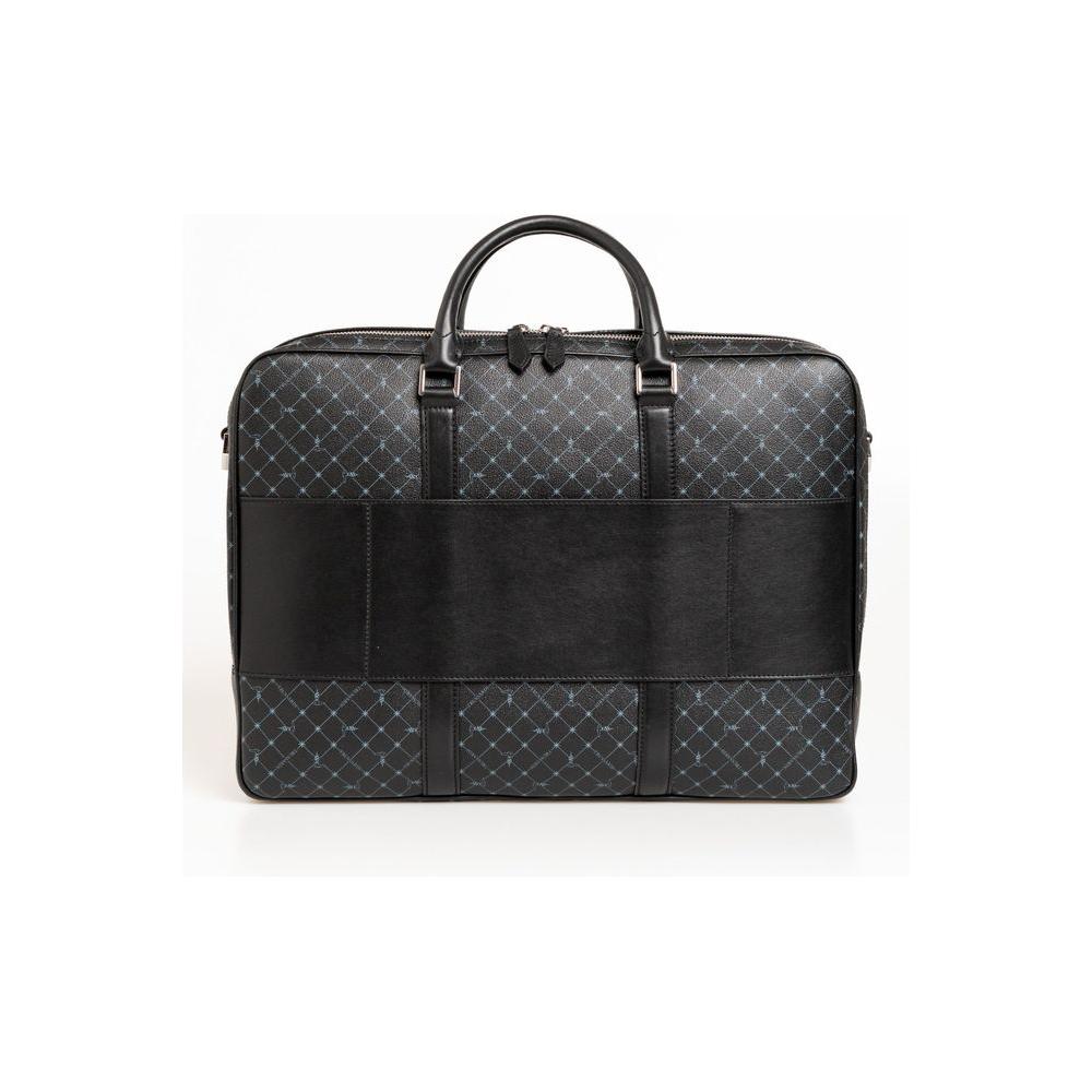 Trussardi Elegant Black Leather Briefcase with Shoulder Strap Trussardi