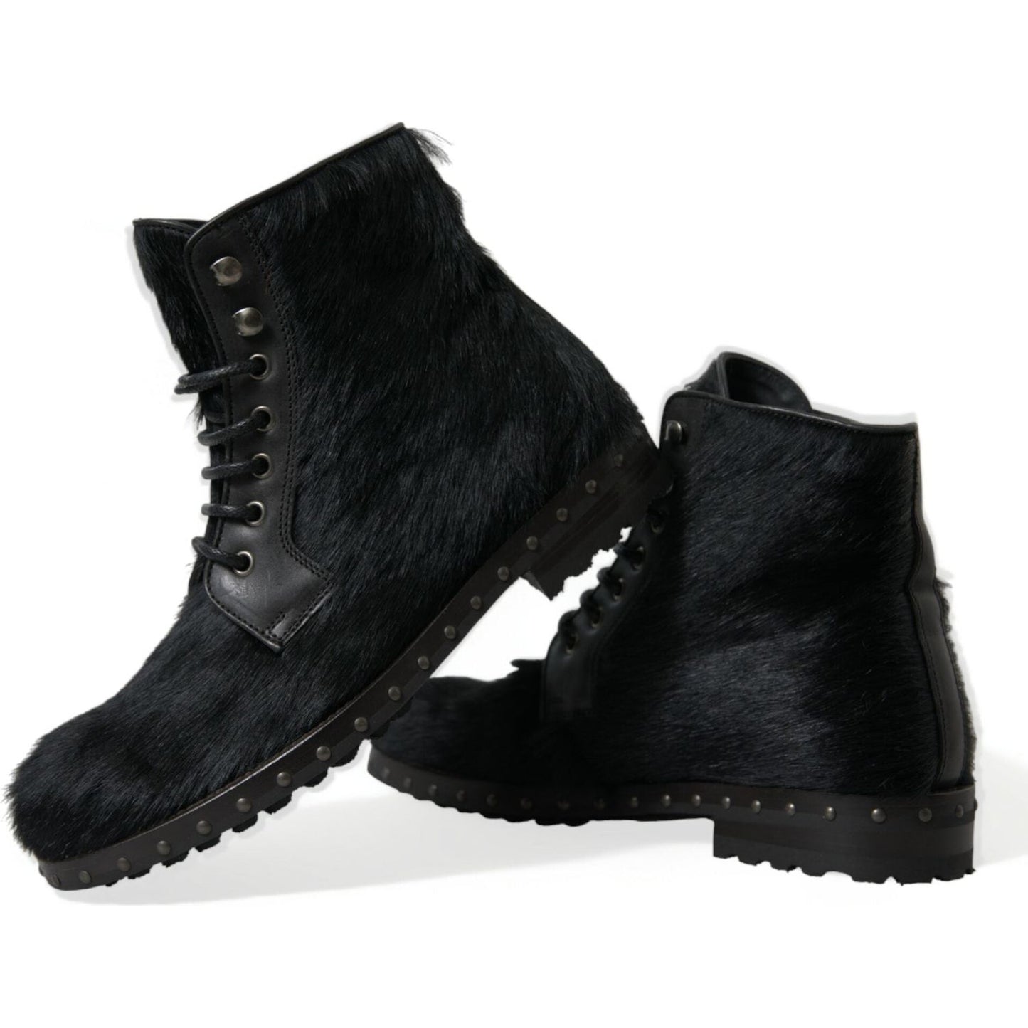 Dolce & Gabbana Elegant Black Calf Leather Lace-Up Boots Dolce & Gabbana