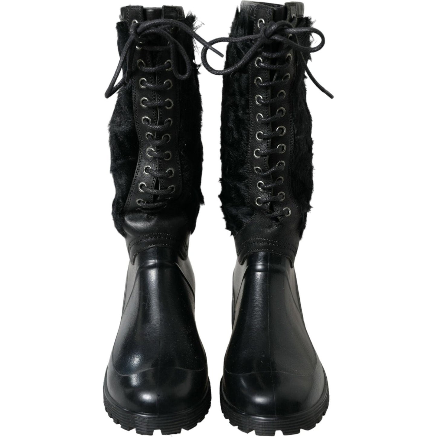 Dolce & Gabbana Sleek Black Shearling Mid Calf Boots Dolce & Gabbana