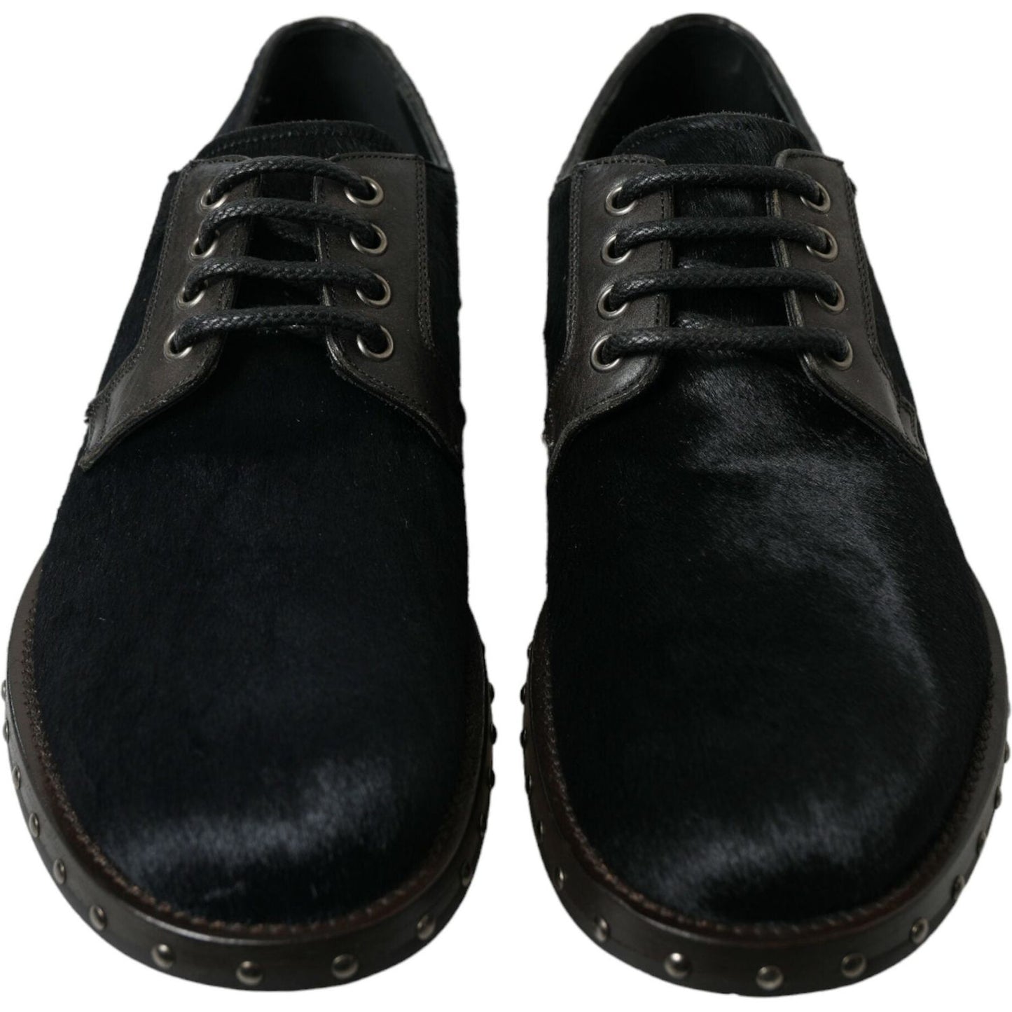 Dolce & Gabbana Elegant Black Calf Fur Derby Shoes Dolce & Gabbana