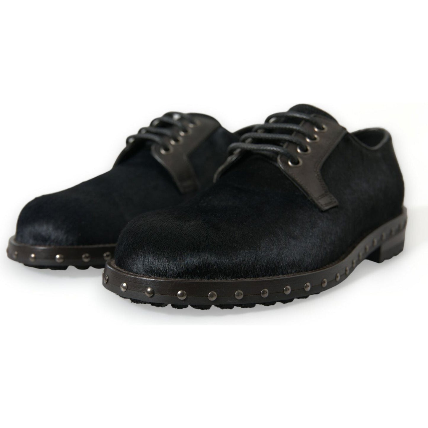 Dolce & Gabbana Elegant Black Calf Fur Derby Shoes Dolce & Gabbana