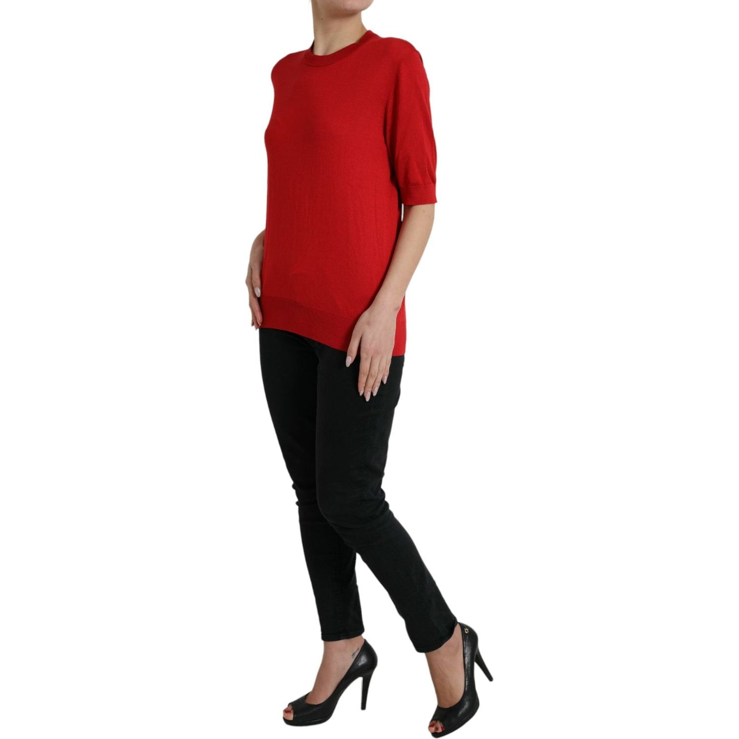 Dolce & Gabbana Silk Red Crew Neck Top Dolce & Gabbana