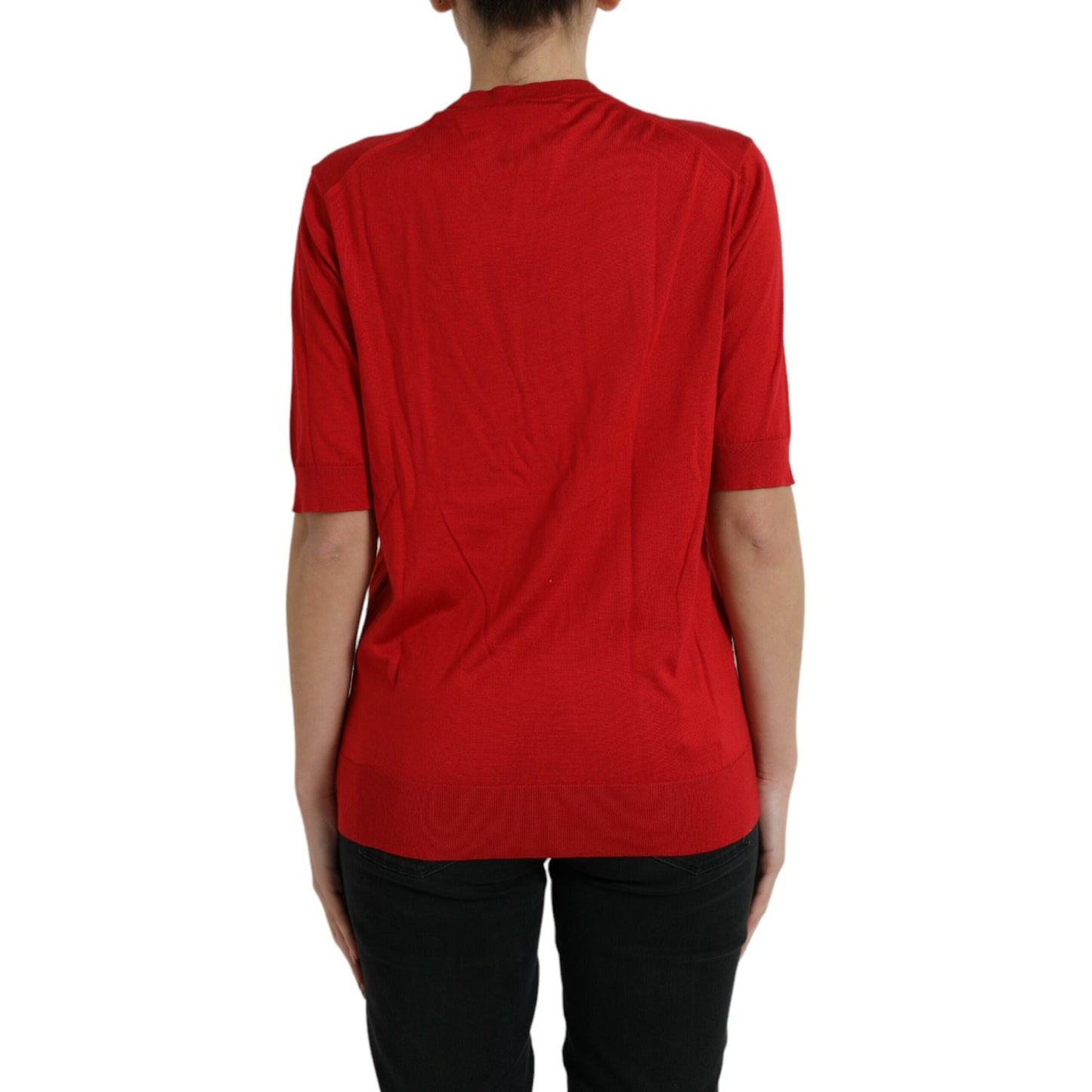 Dolce & Gabbana Silk Red Crew Neck Top Dolce & Gabbana