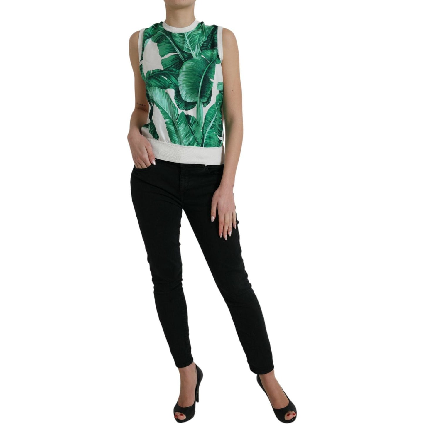 Dolce & Gabbana Silk Banana Leaf Print Tank Top Dolce & Gabbana