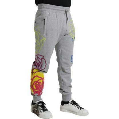 Dolce & Gabbana Gray Cotton Graffiti Sweatpants Jogger Pants
