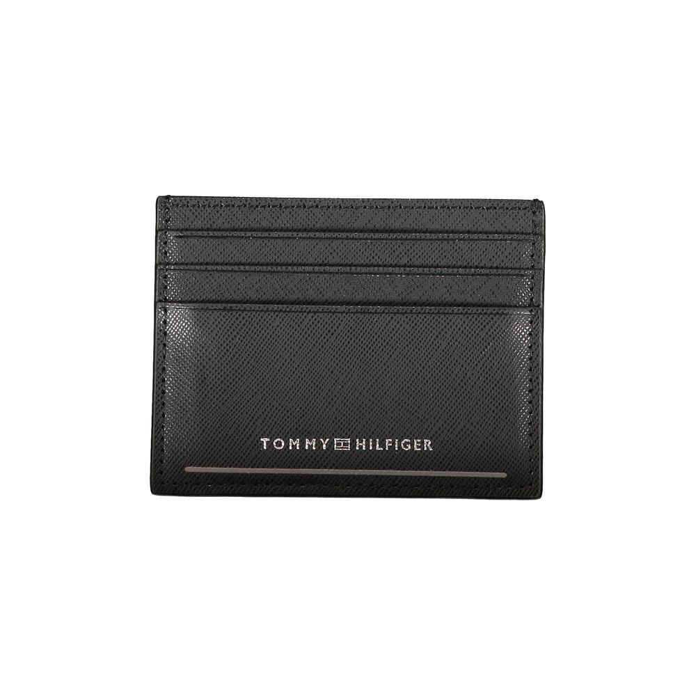 Tommy Hilfiger Sleek Black Leather Card Holder with Contrast Details Tommy Hilfiger