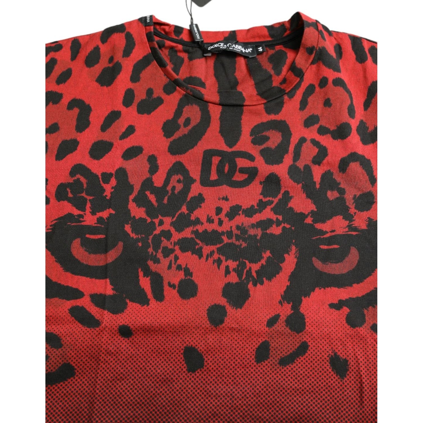 Dolce & Gabbana Red Leopard Print Crew Neck Tee Dolce & Gabbana