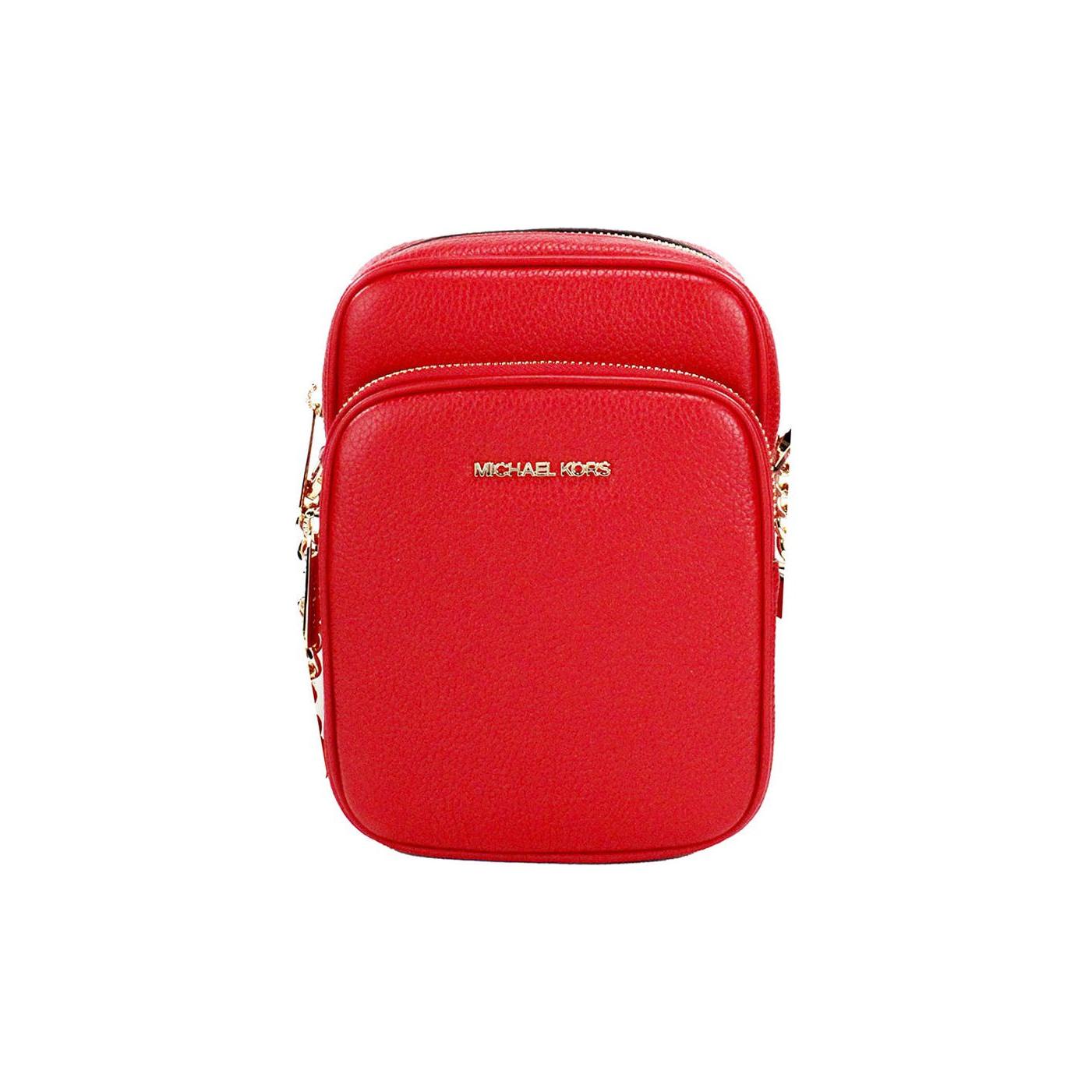 Michael Kors Jet Set Bright Red Pebbled Leather North South Chain Crossbody Bag Michael Kors