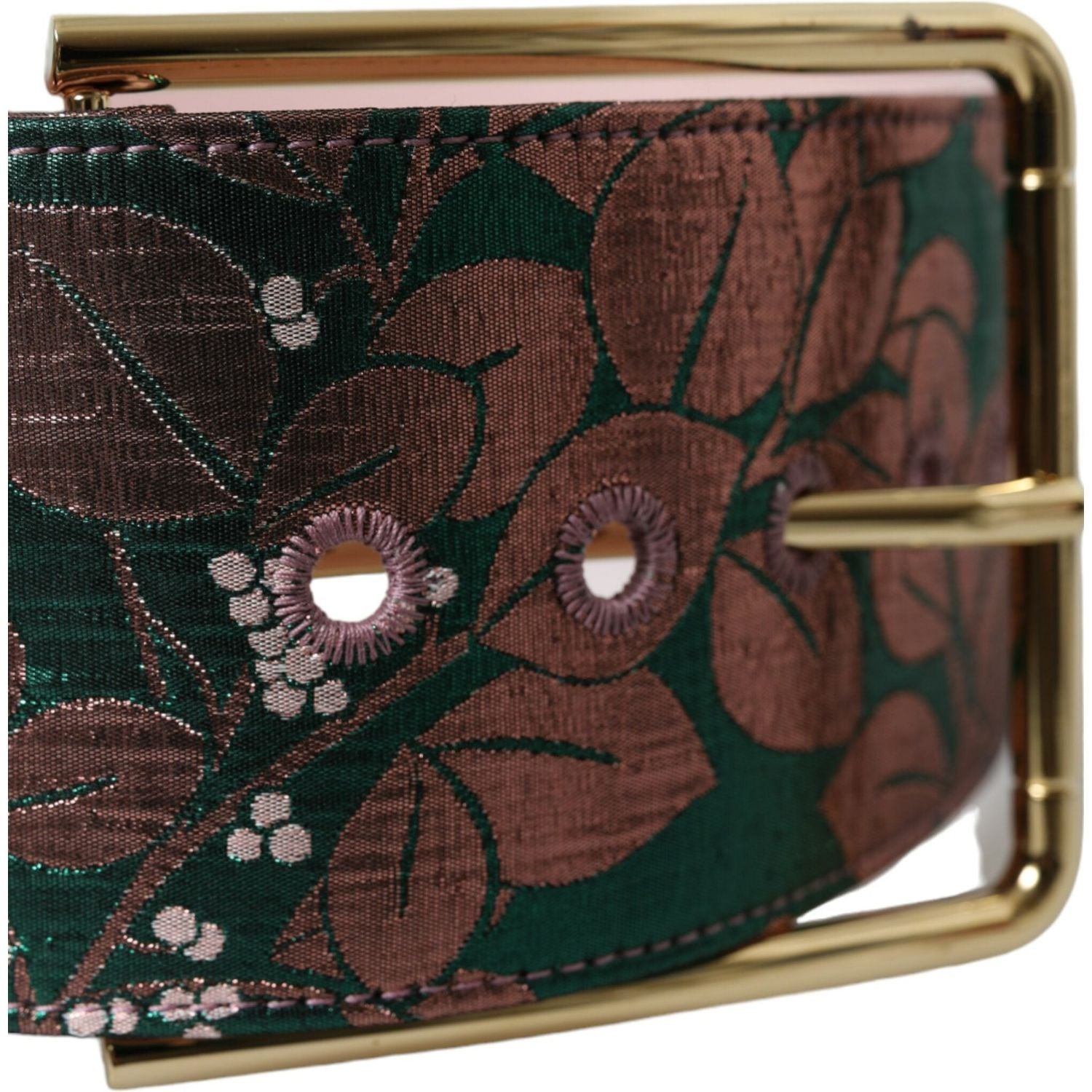Dolce & Gabbana Multicolor Floral Jacquard Lurex Gold Buckle Belt
