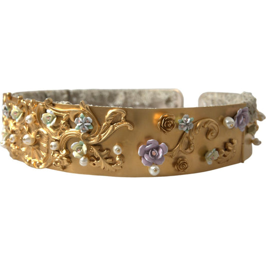 Dolce & Gabbana Elegant Gold-Tone Faux Pearl Floral Belt Dolce & Gabbana