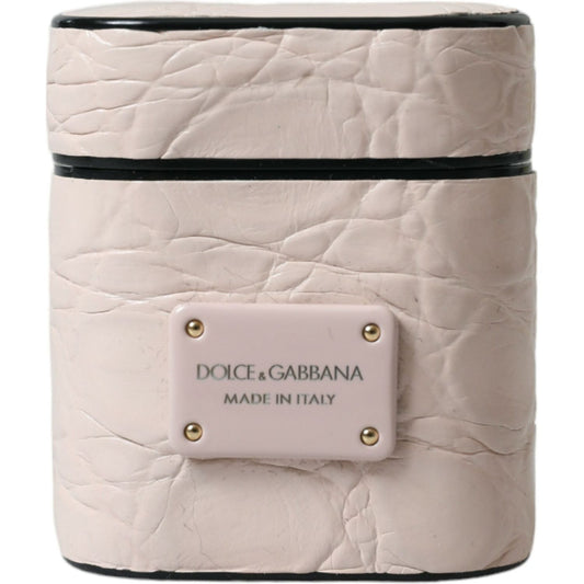 Dolce & Gabbana Elegant Light Pink Leather Airpod Case Dolce & Gabbana