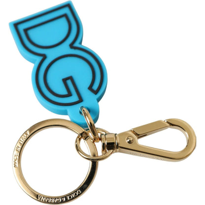 Dolce & Gabbana Blue Rubber Gold Tone Metal DG Logo Keyring Keychain