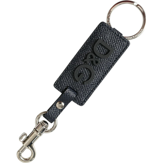 Dolce & Gabbana Elegant Leather Keychain in Black & Silver Dolce & Gabbana