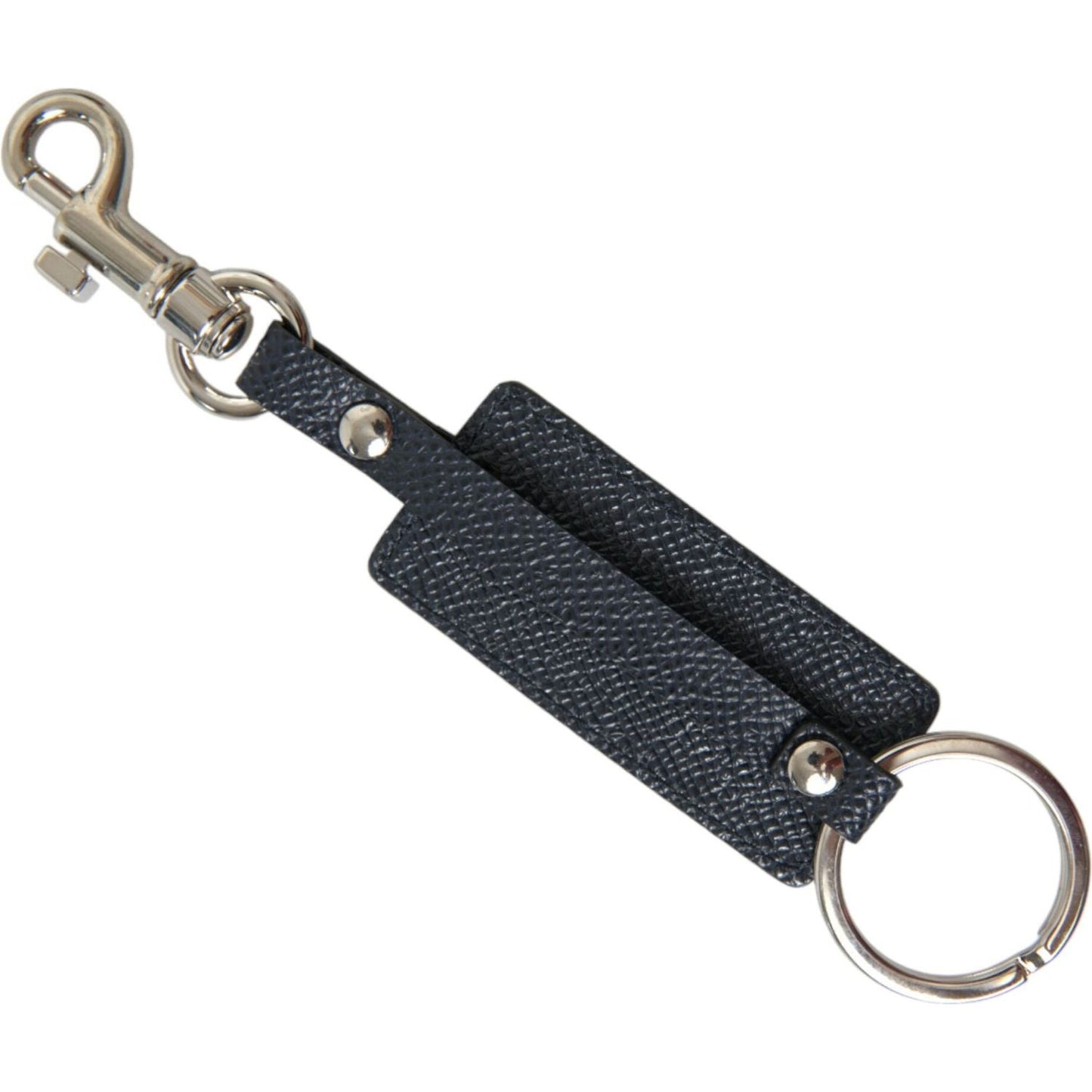 Dolce & Gabbana Elegant Leather Keychain in Black & Silver Dolce & Gabbana