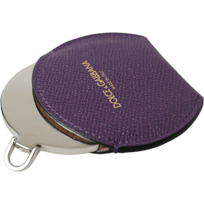Dolce & Gabbana Purple Calfskin Leather Round Logo Hand Mirror Holder