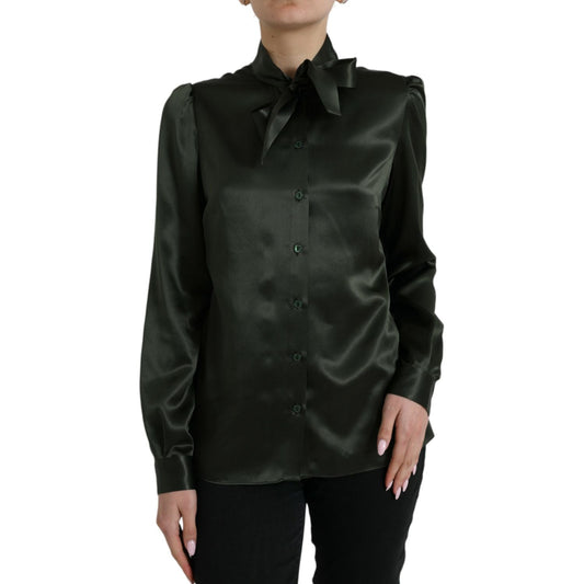 Dolce & Gabbana Gray Long Sleeves Ascot Collar Blouse Top