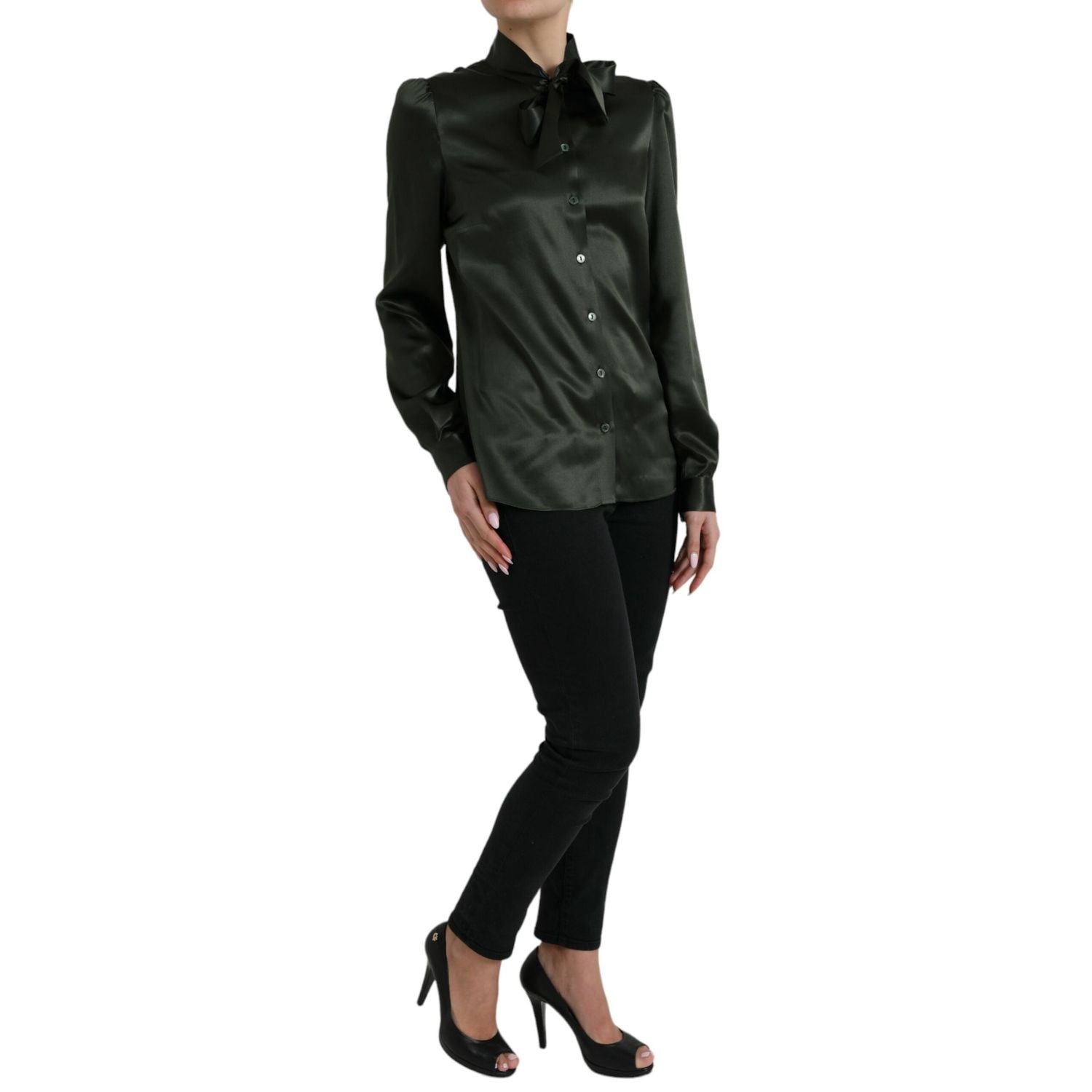 Dolce & Gabbana Gray Long Sleeves Ascot Collar Blouse Top