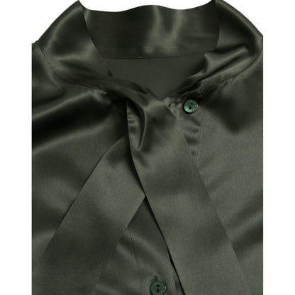 Dolce & Gabbana Gray Long Sleeves Ascot Collar Blouse Top