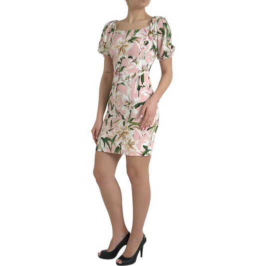 Elegant Pink Lily Print Sheath Dress