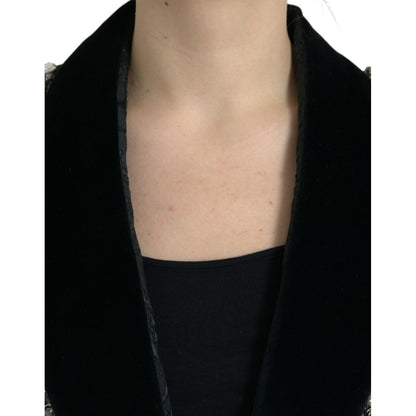 Dolce & Gabbana Black Crystal Embellished Overcoat Jacket