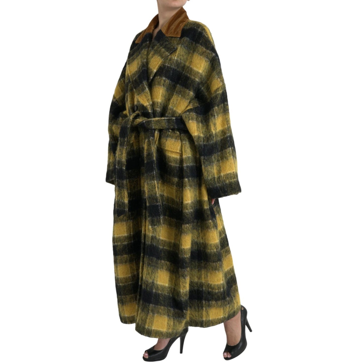 Dolce & Gabbana Yellow Checkered Long Sleeve Coat Jacket