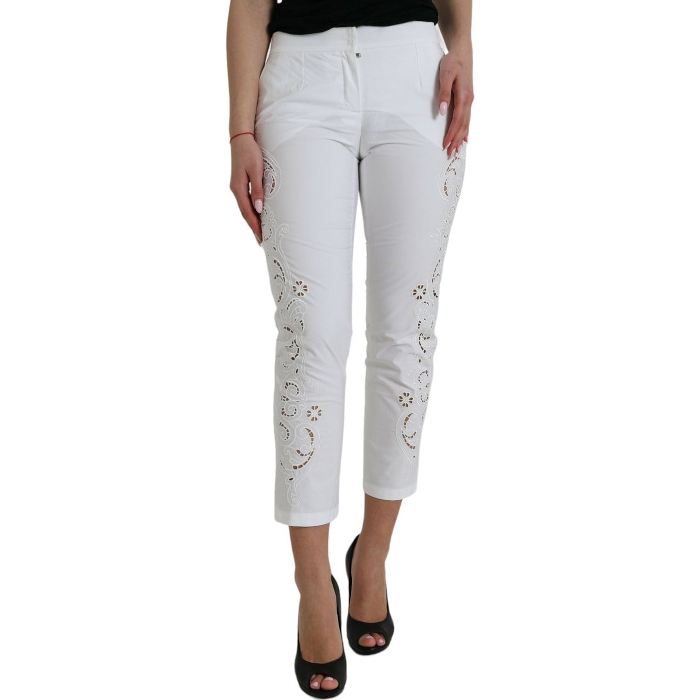 Dolce & Gabbana Elegant White Tapered Mid Waist Pants Dolce & Gabbana